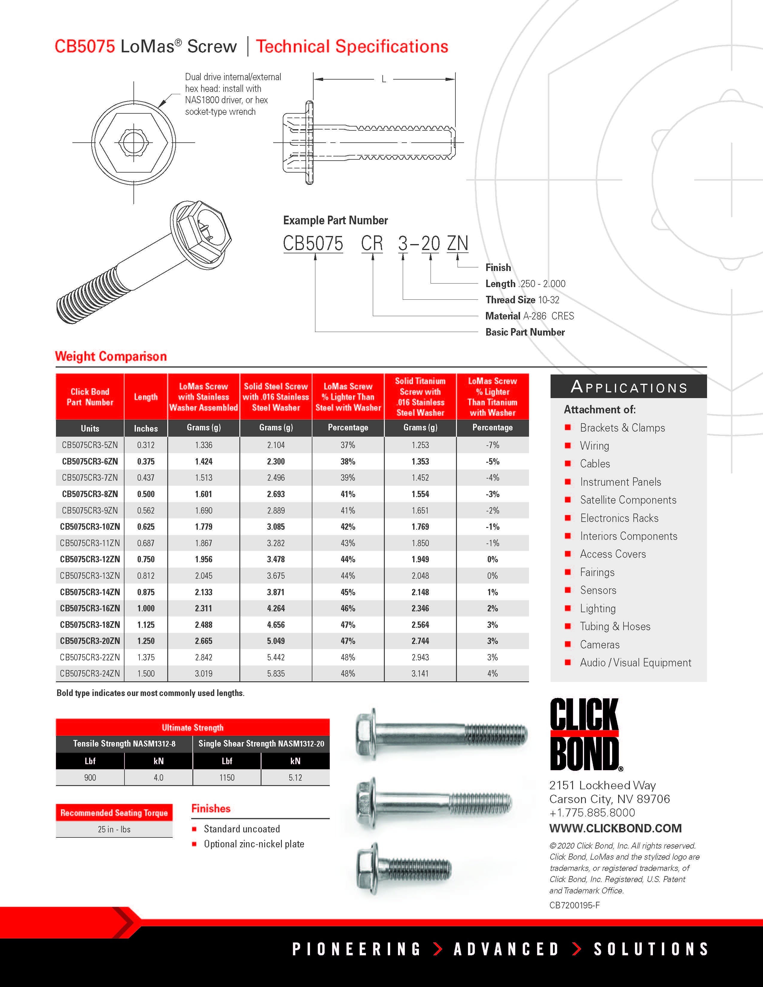 CB5075 - LoMas® Screw Spec Sheet Flyer| Click Bond